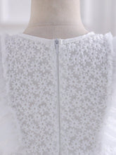 Young Girl White Floral Mesh Ruffle Tulle Princess Dress